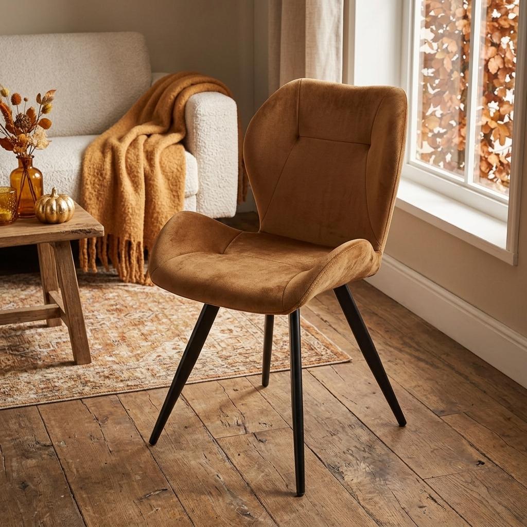 Modern Velvet Dining Chair, Steel Legs - SUNIL BROWN