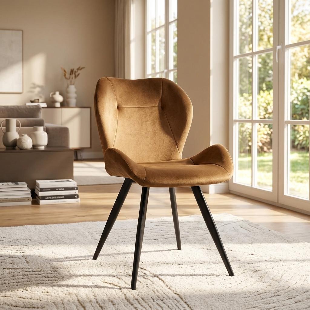 Modern Velvet Dining Chair, Steel Legs - SUNIL BROWN