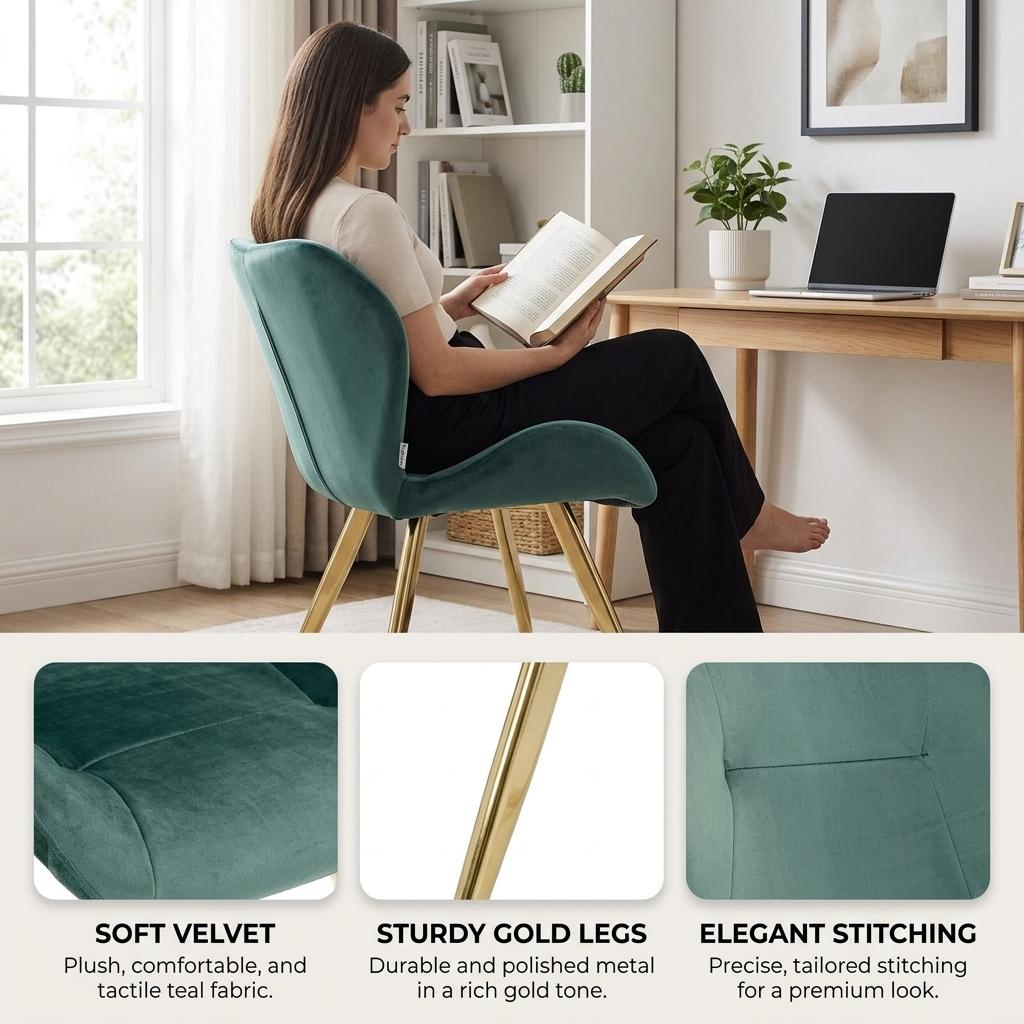 Modern Velvet Dining Chair, Golden Legs - SUNIL GREEN 2PCS
