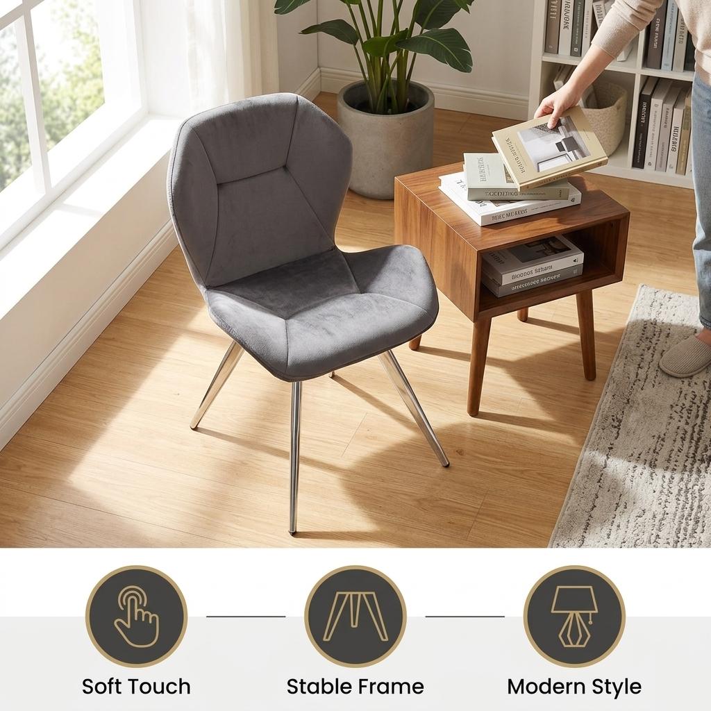 Modern Grey Velvet, Golden Chrome Legs - SUNIL GREY 2PCS