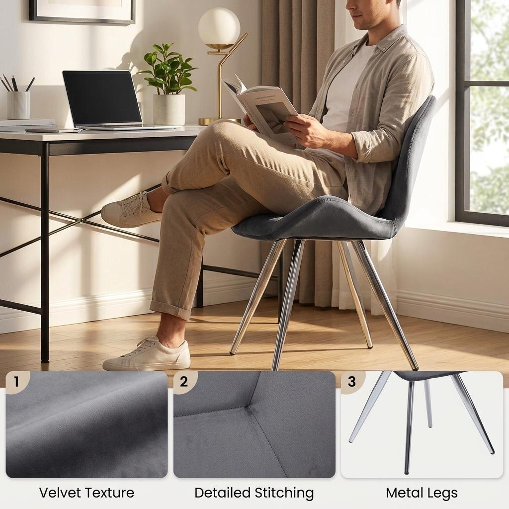 Modern Grey Velvet, Golden Chrome Legs - SUNIL GREY 2PCS
