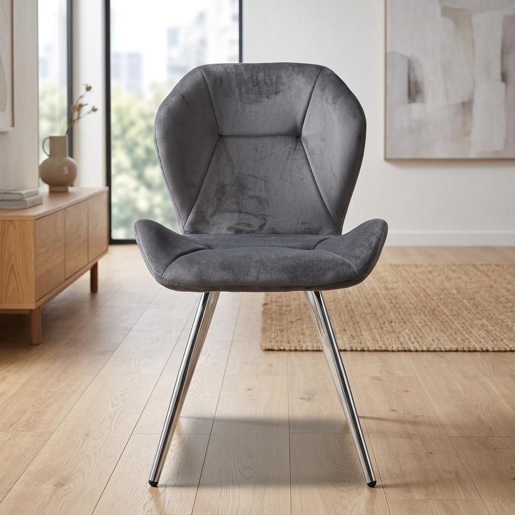 Modern Grey Velvet, Golden Chrome Legs - SUNIL GREY 2PCS