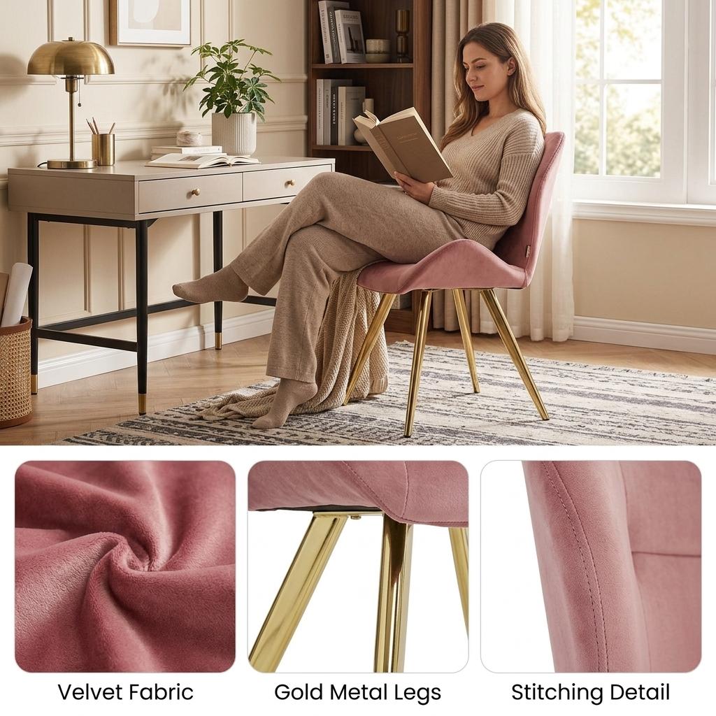 Modern Velvet Dining Chair Set, Golden Legs - SUNIL ROSE 2PCS