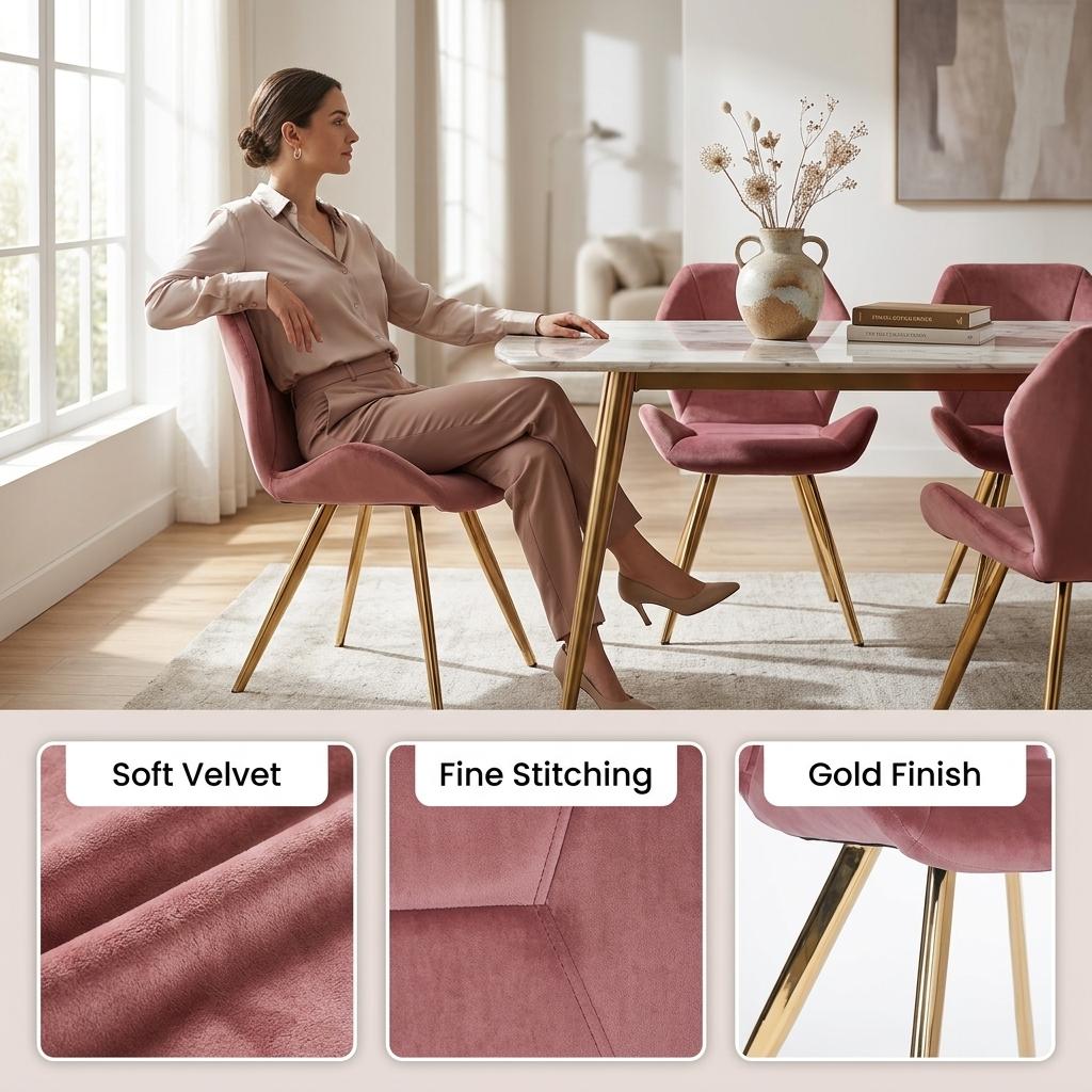 Modern Velvet Dining Chair, Rose PU Upholstery - SUNIL ROSE