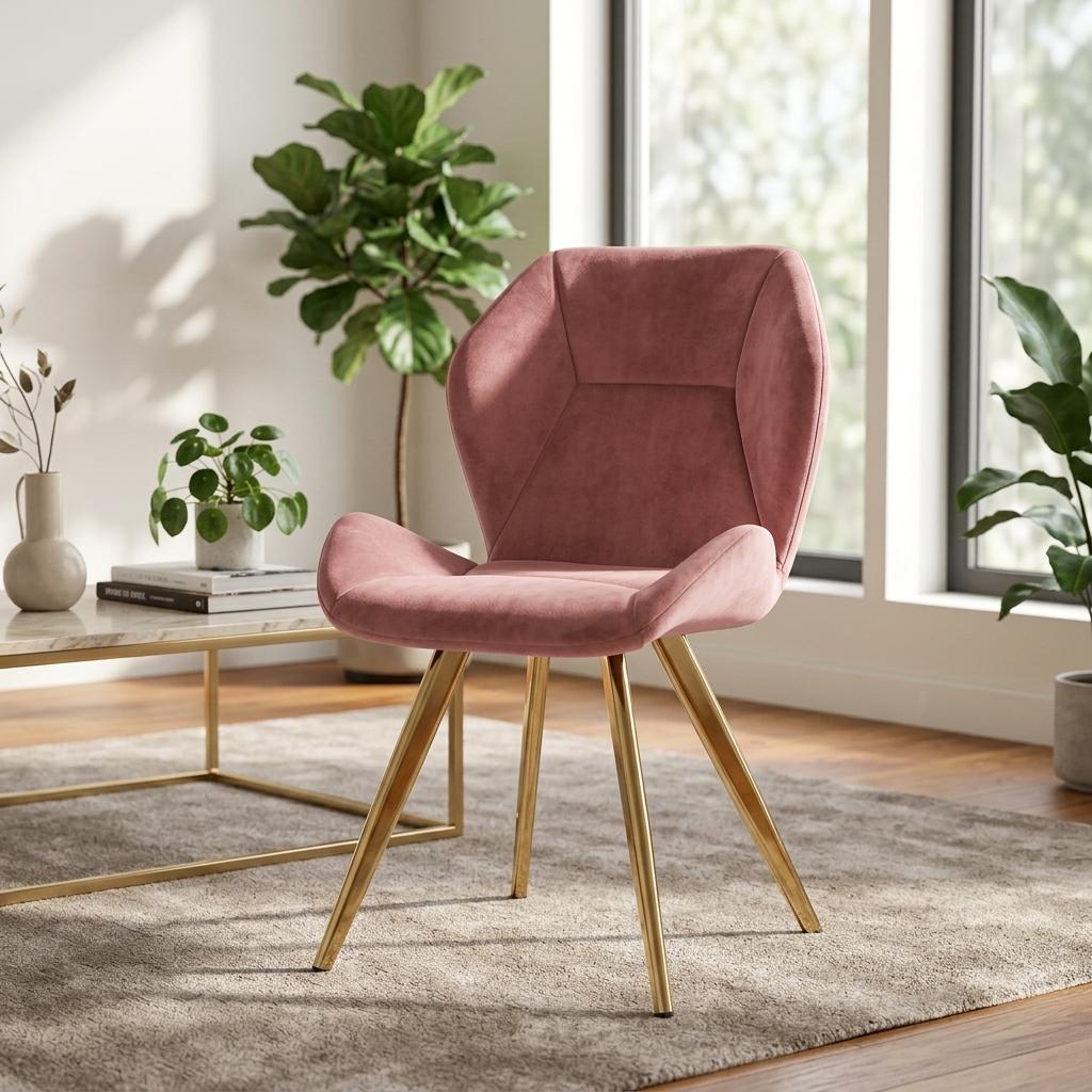 Modern Velvet Dining Chair, Rose PU Upholstery - SUNIL ROSE