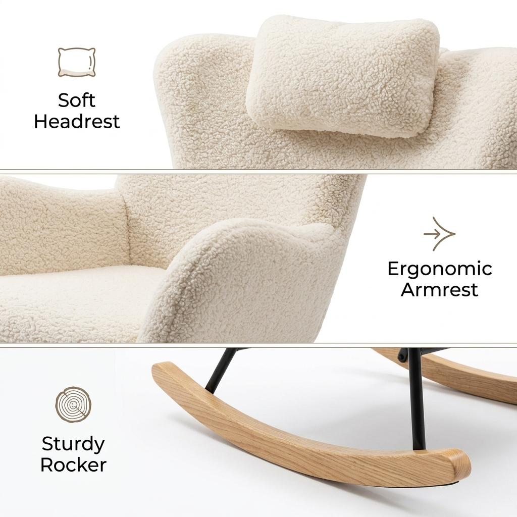 Modern Leisure Rocker, White Teddy Upholstery - TANTIE