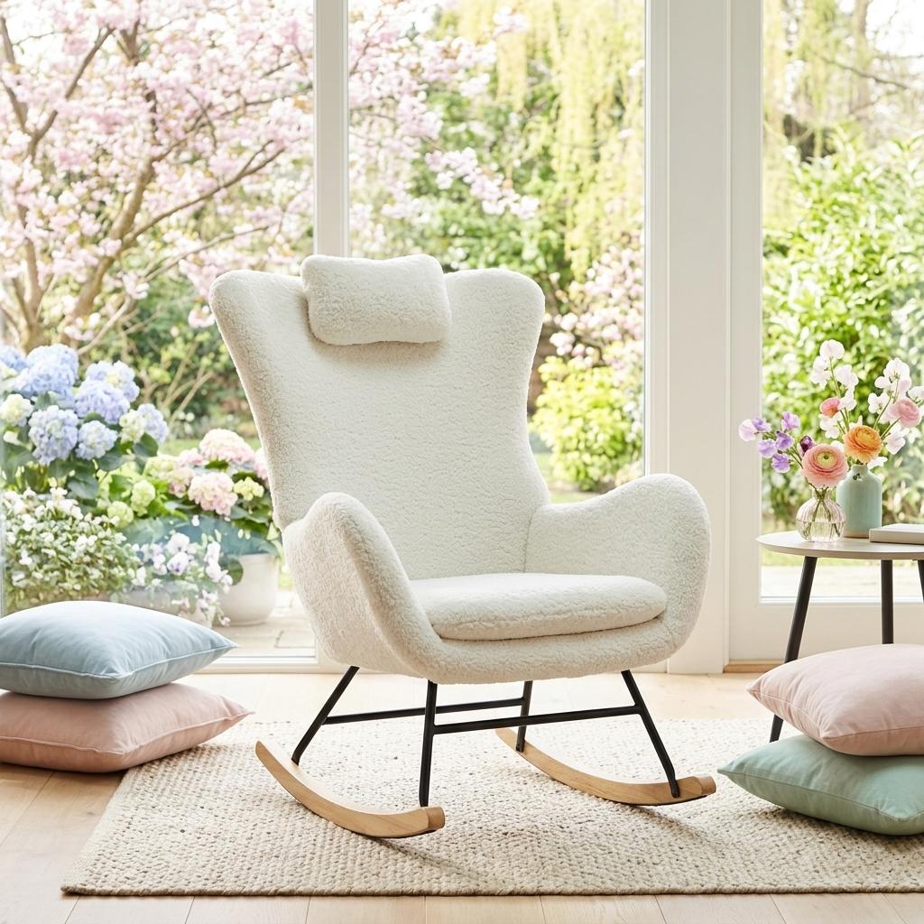 Modern Leisure Rocker, White Teddy Upholstery - TANTIE