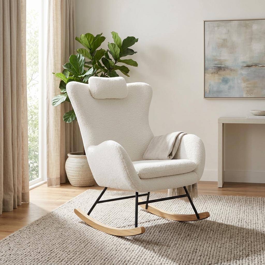 Modern Leisure Rocker, White Teddy Upholstery - TANTIE