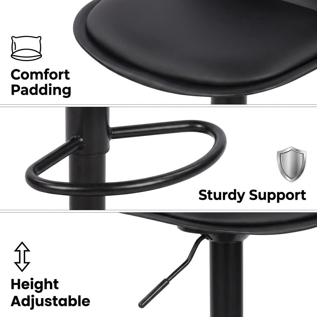 Modern Adjustable Bar Stool, PU Padded Seat – TEBAR BLACK