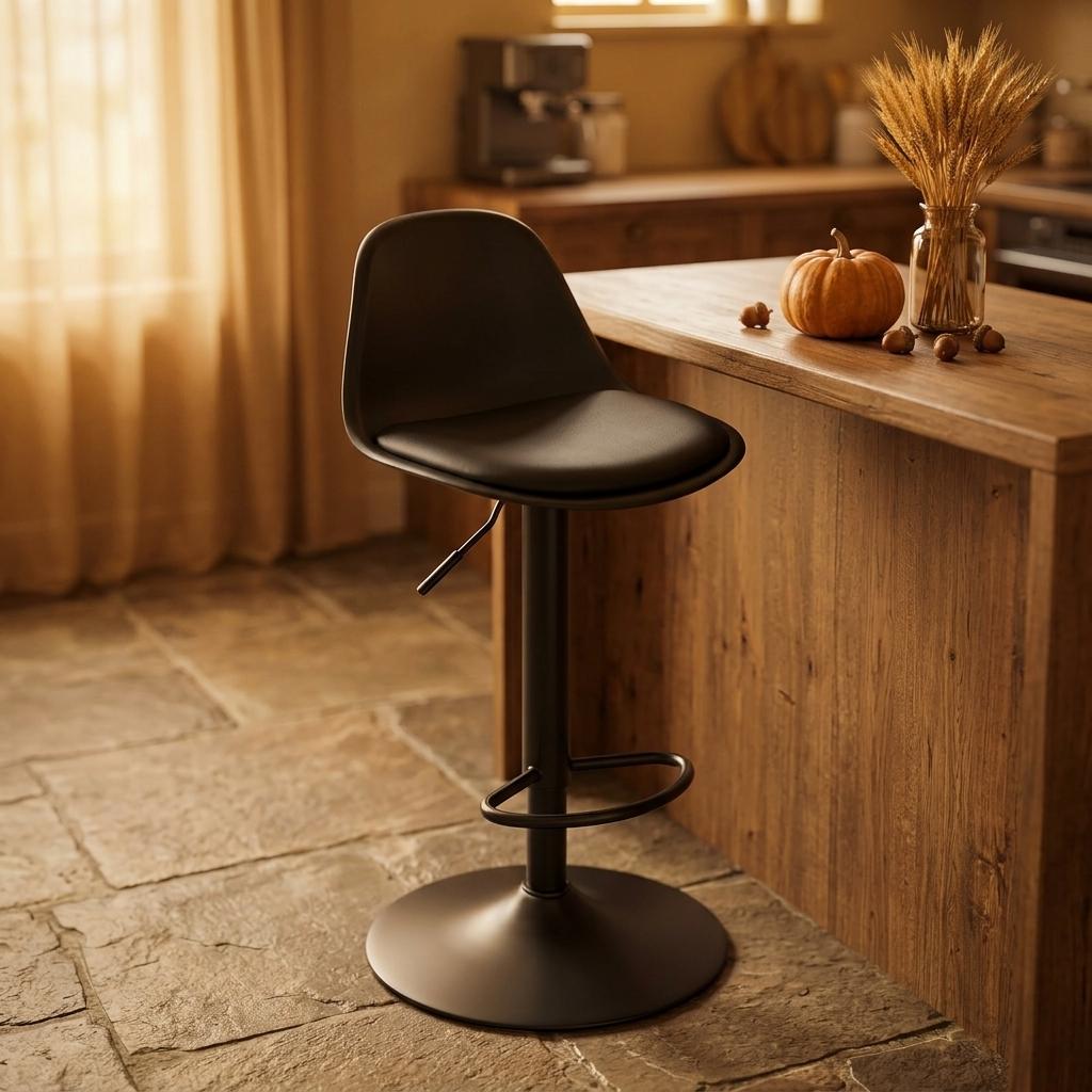 Modern Adjustable Bar Stool, PU Padded Seat – TEBAR BLACK