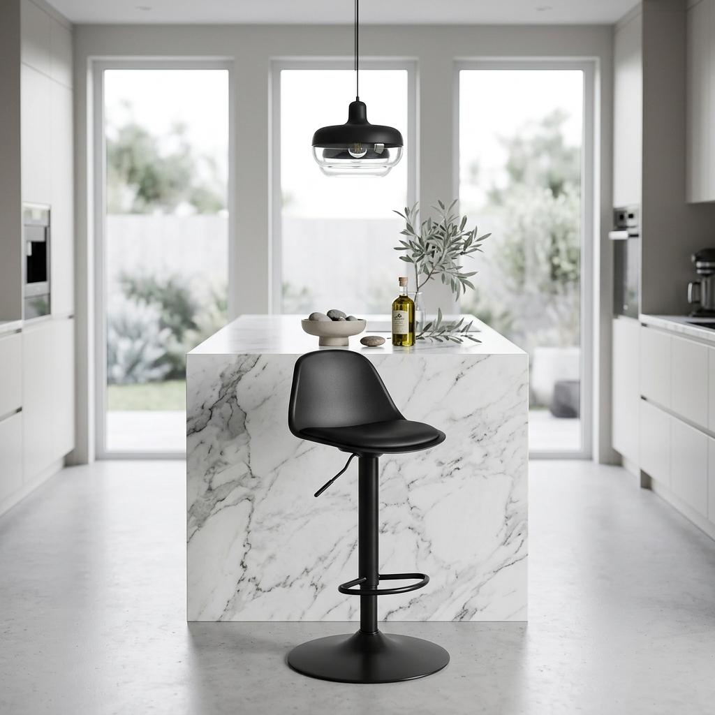 Modern Adjustable Bar Stool, PU Padded Seat – TEBAR BLACK
