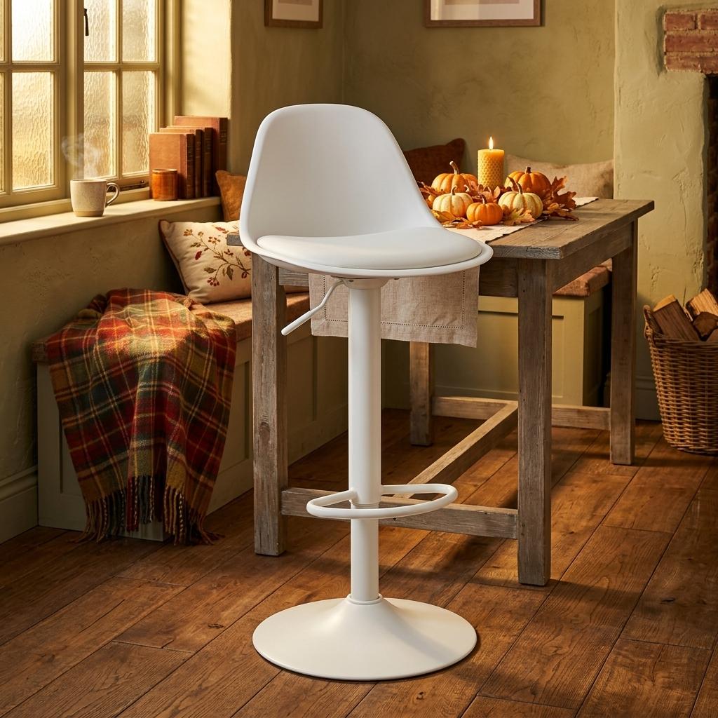 Modern Adjustable PU Bar Stool - TEBAR WHITE