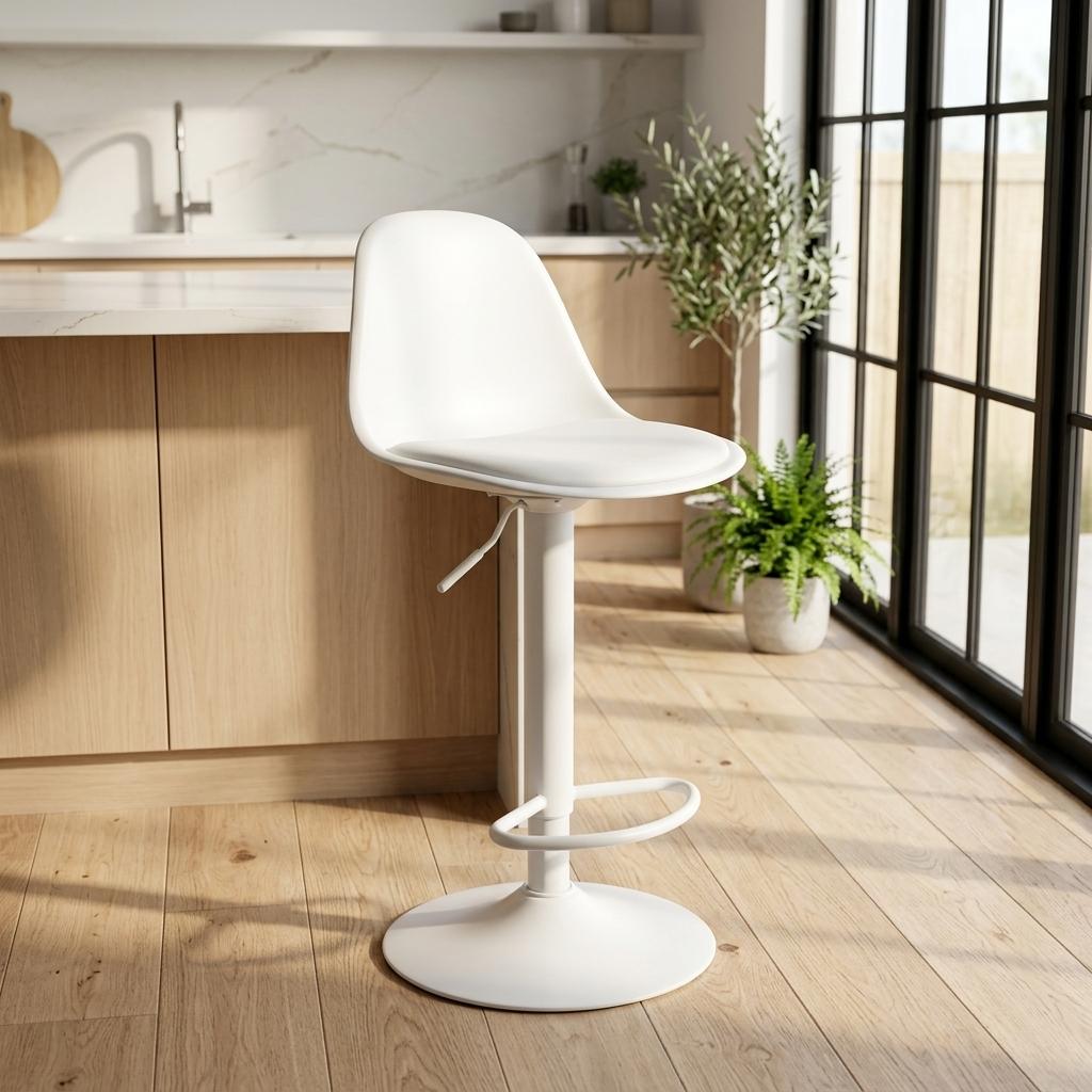 Modern Adjustable PU Bar Stool - TEBAR WHITE