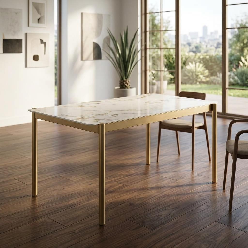 Modern Gold Dining Table, Glass Top – THEA GOLD