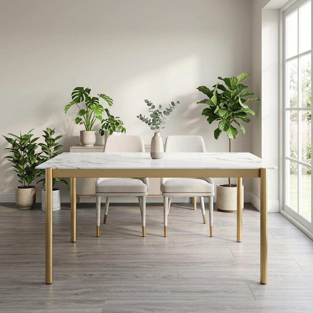 Modern Gold Dining Table, Glass Top – THEA GOLD