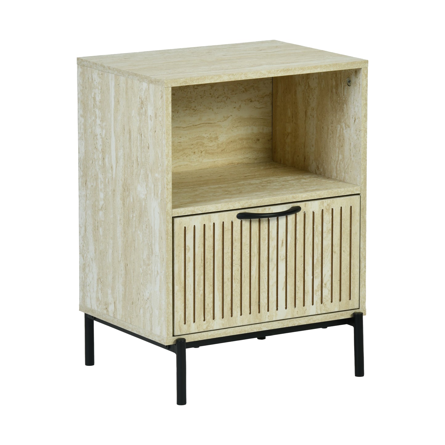 Naysay Modern Minimalist Nightstand, MDF & Metal Frame - THESTAIN