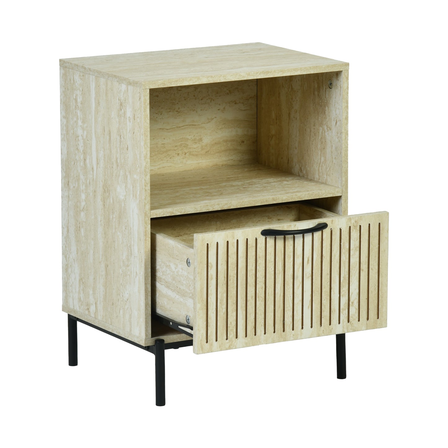 Naysay Modern Minimalist Nightstand, MDF & Metal Frame - THESTAIN