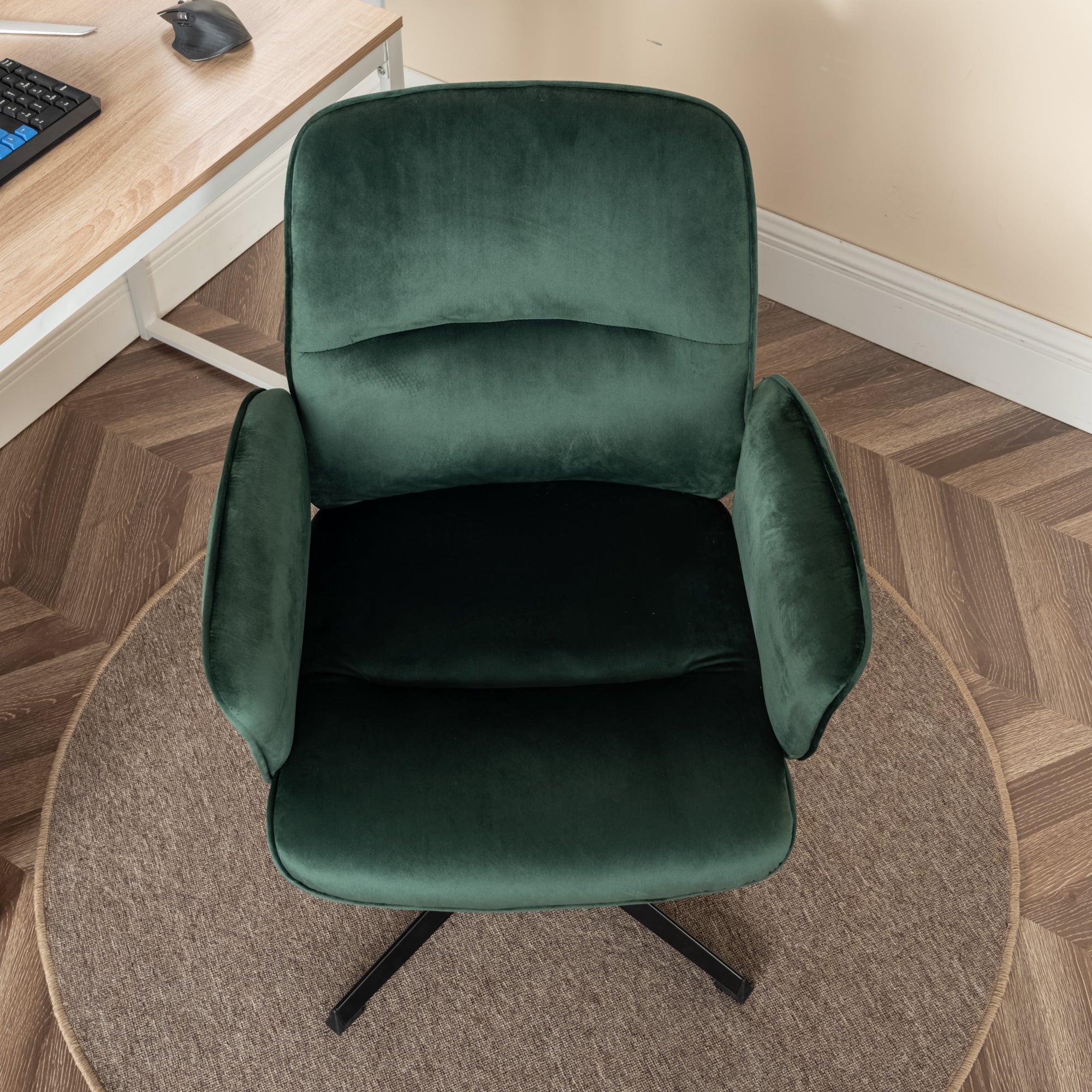Modern Velvet Office Chair, Adjustable Swivel - THOMASINA RELAX GREEN