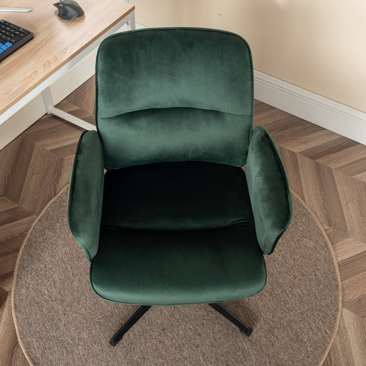 Modern Velvet Office Chair, Adjustable Swivel - THOMASINA RELAX GREEN