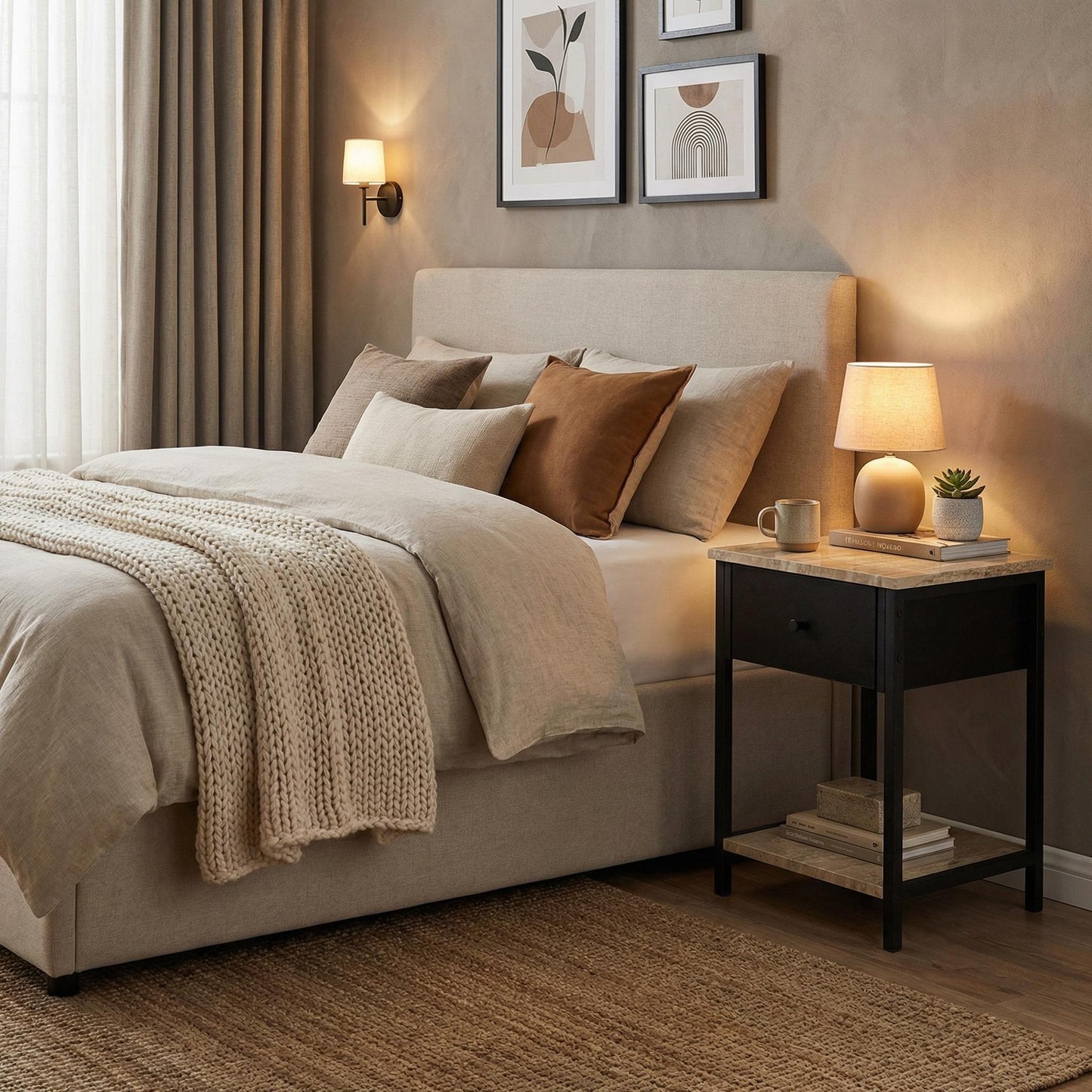 Internees Modern Minimalist Nightstand, Compact Storage Table - THRARQOLL