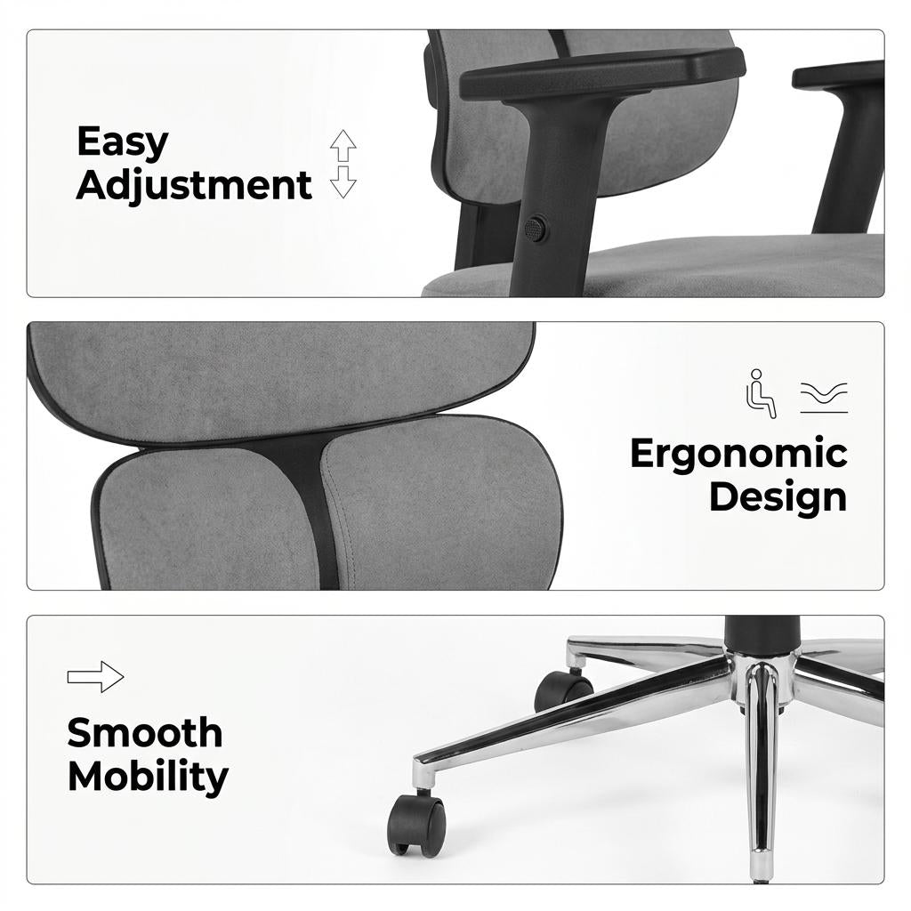 Modern Ergonomic Office Chair, Adjustable Grey Fabric - TIKITERE GRIS