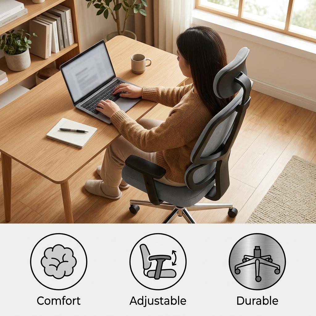 Modern Ergonomic Office Chair, Adjustable Grey Fabric - TIKITERE GRIS