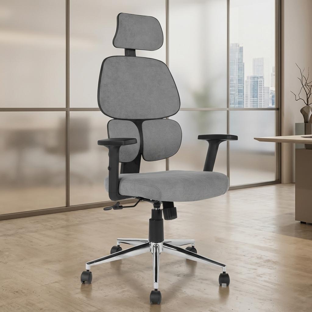 Modern Ergonomic Office Chair, Adjustable Grey Fabric - TIKITERE GRIS
