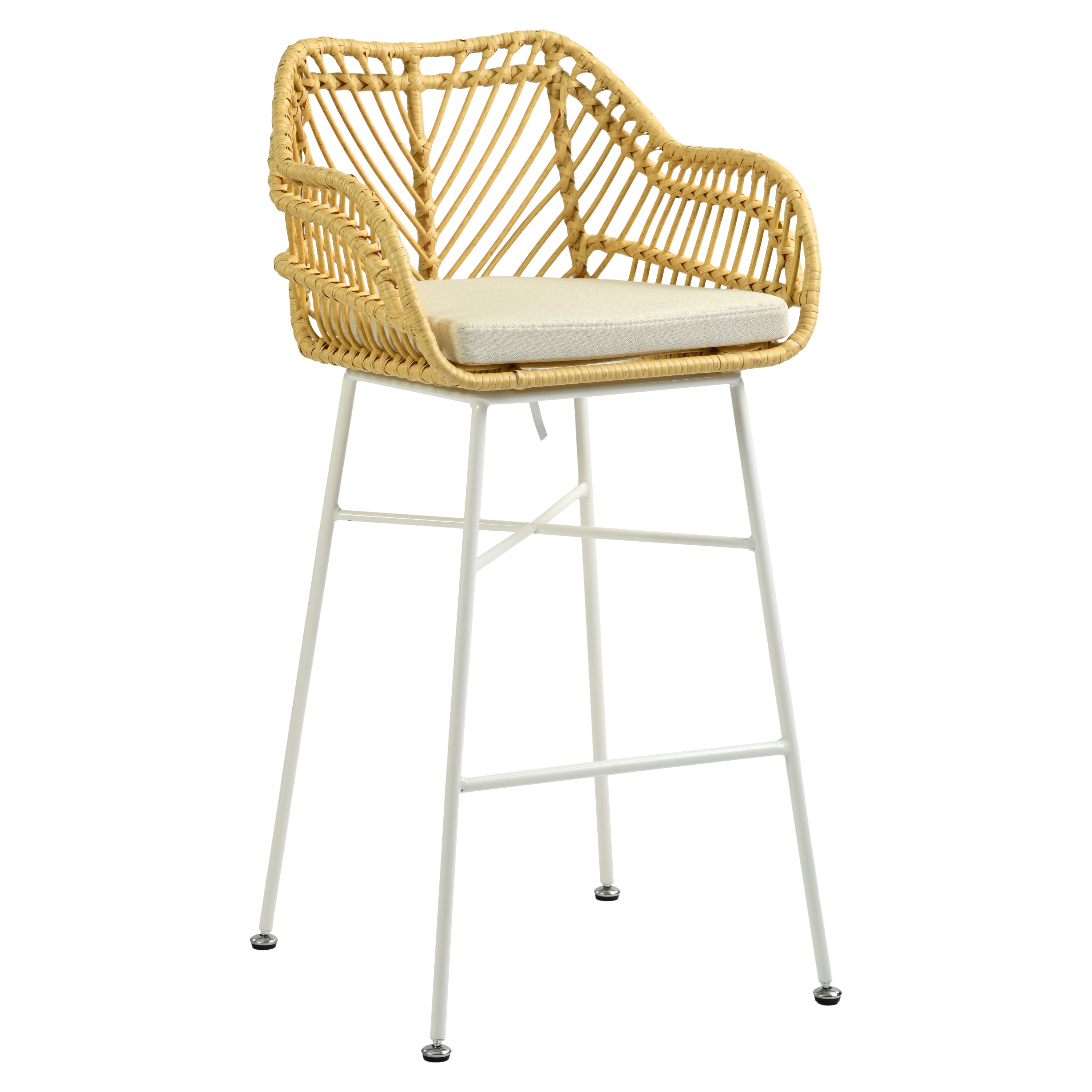 Modern Rattan Barstool, Ivory Metal Legs – TIVEN