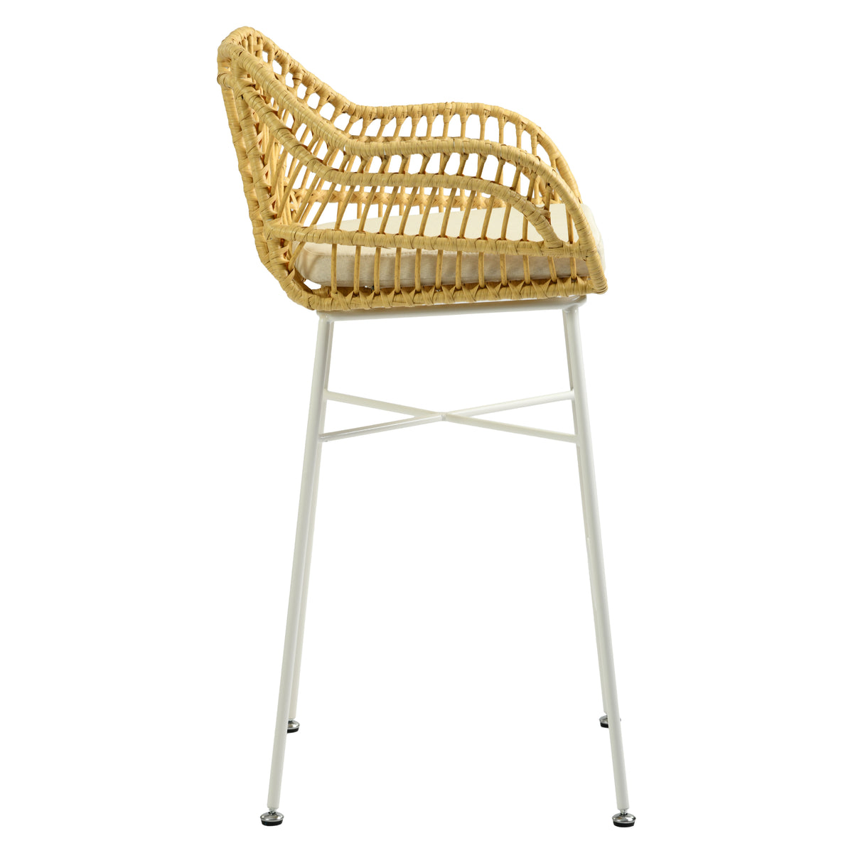Modern Rattan Barstool, Ivory Metal Legs – TIVEN