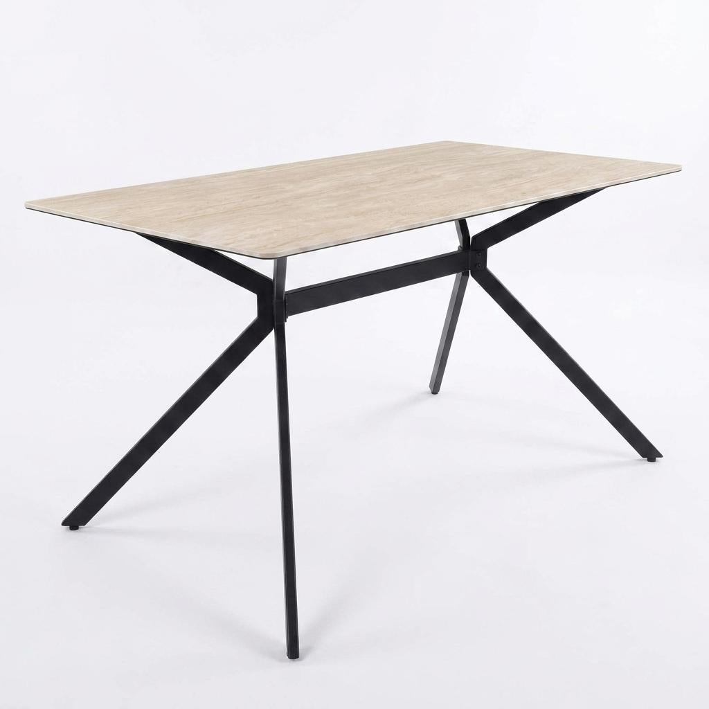 Modern Dining Table, Sintered Stone Top, Warm Grey Metal Legs - TOMIC 140 BEIGE