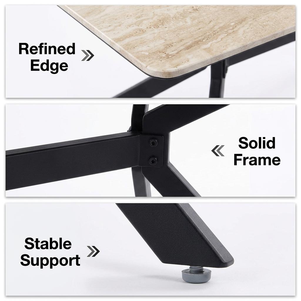 Modern Dining Table, Sintered Stone Top, Warm Grey Metal Legs - TOMIC 140 BEIGE