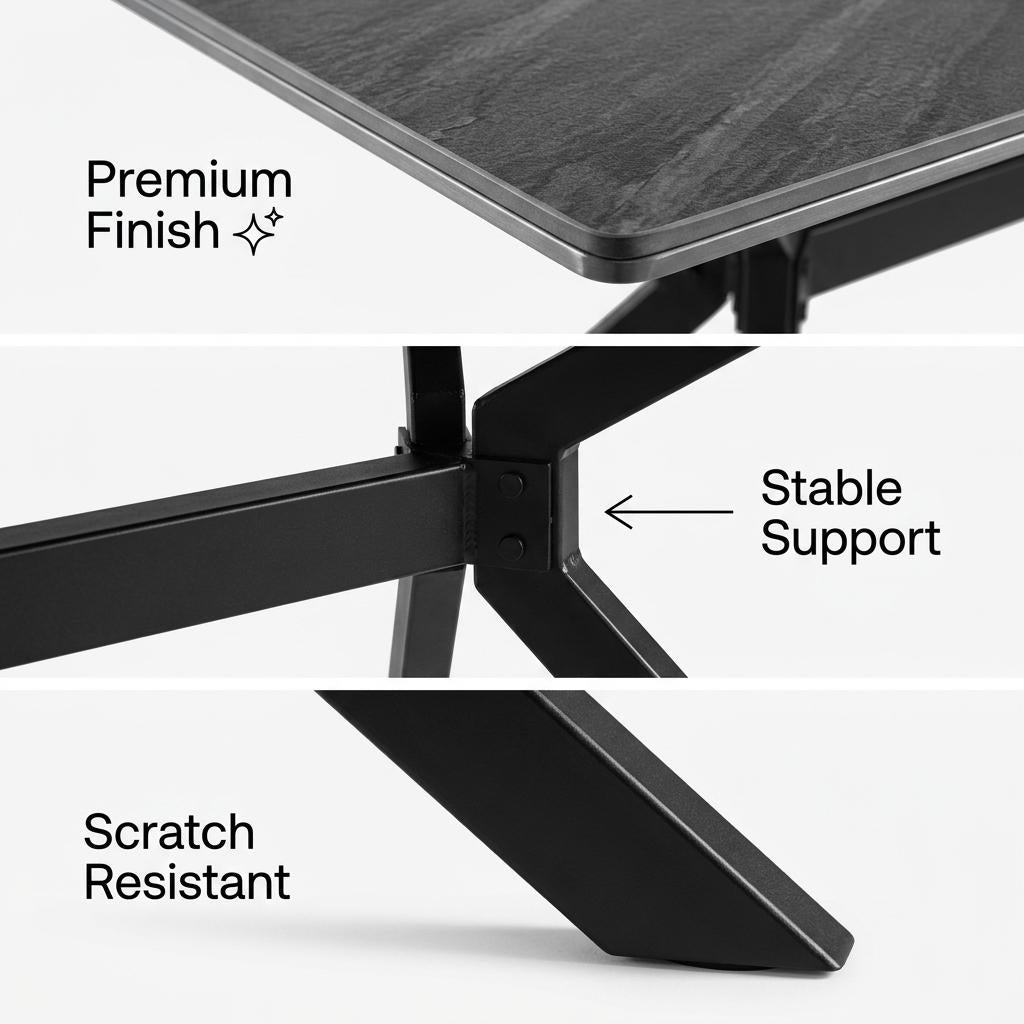 Modern Minimalist Dining Table, Sintered Stone Top - Tomichi 140 Grey