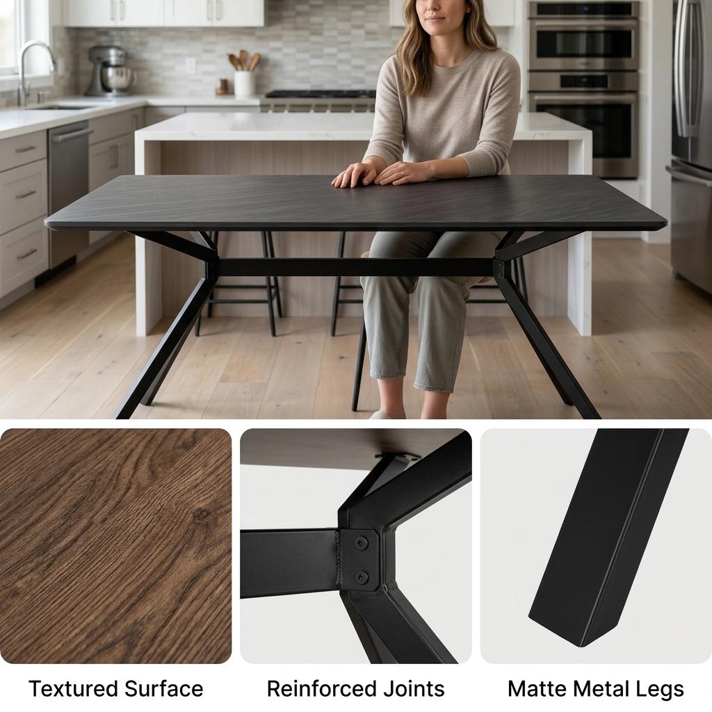Modern Minimalist Dining Table, Sintered Stone Top - Tomichi 140 Grey