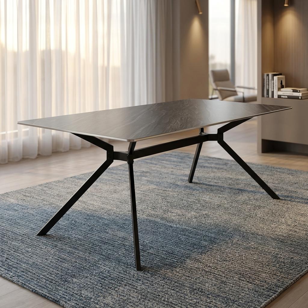 Modern Minimalist Dining Table, Sintered Stone Top - Tomichi 140 Grey