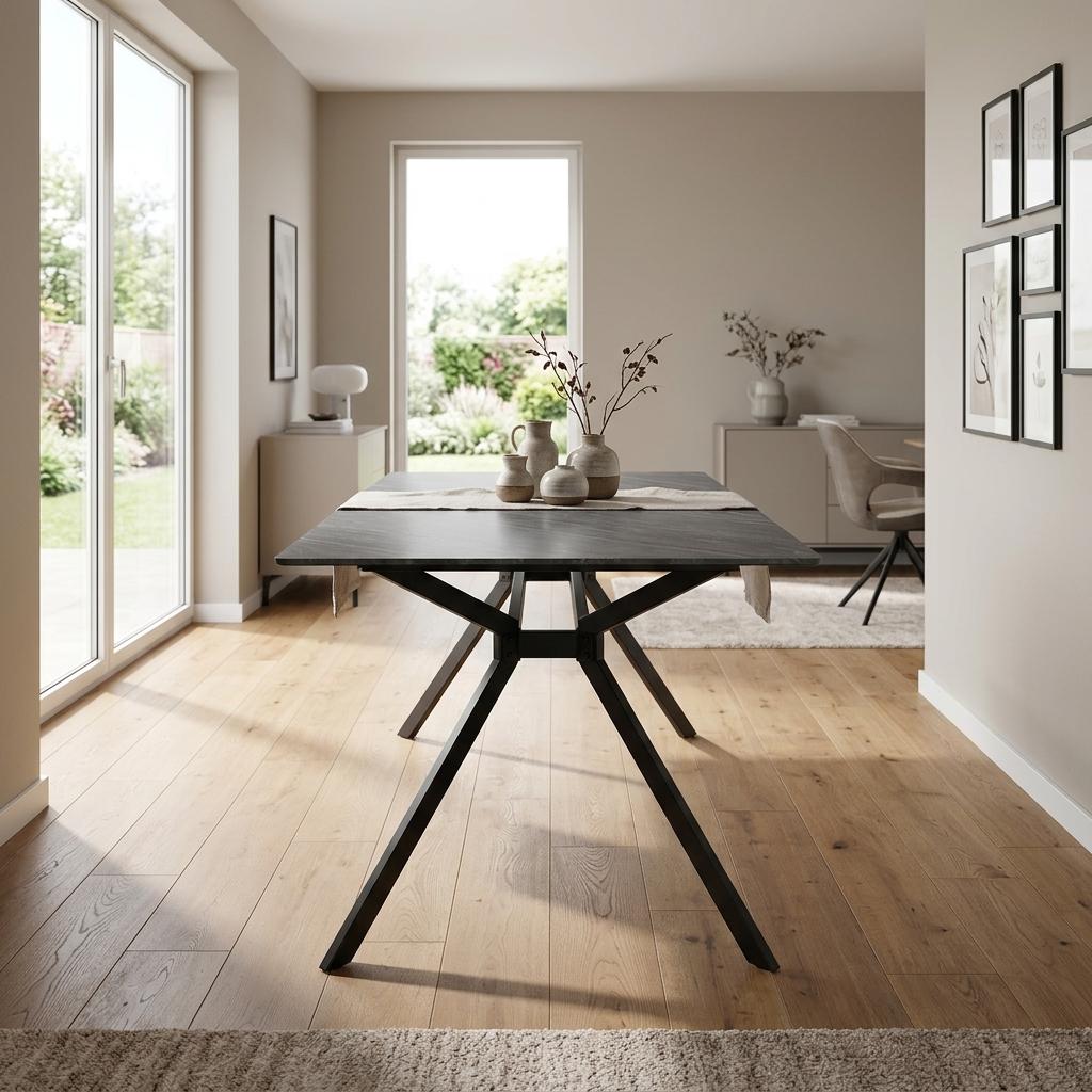 Modern Minimalist Dining Table, Sintered Stone Top - Tomichi 140 Grey