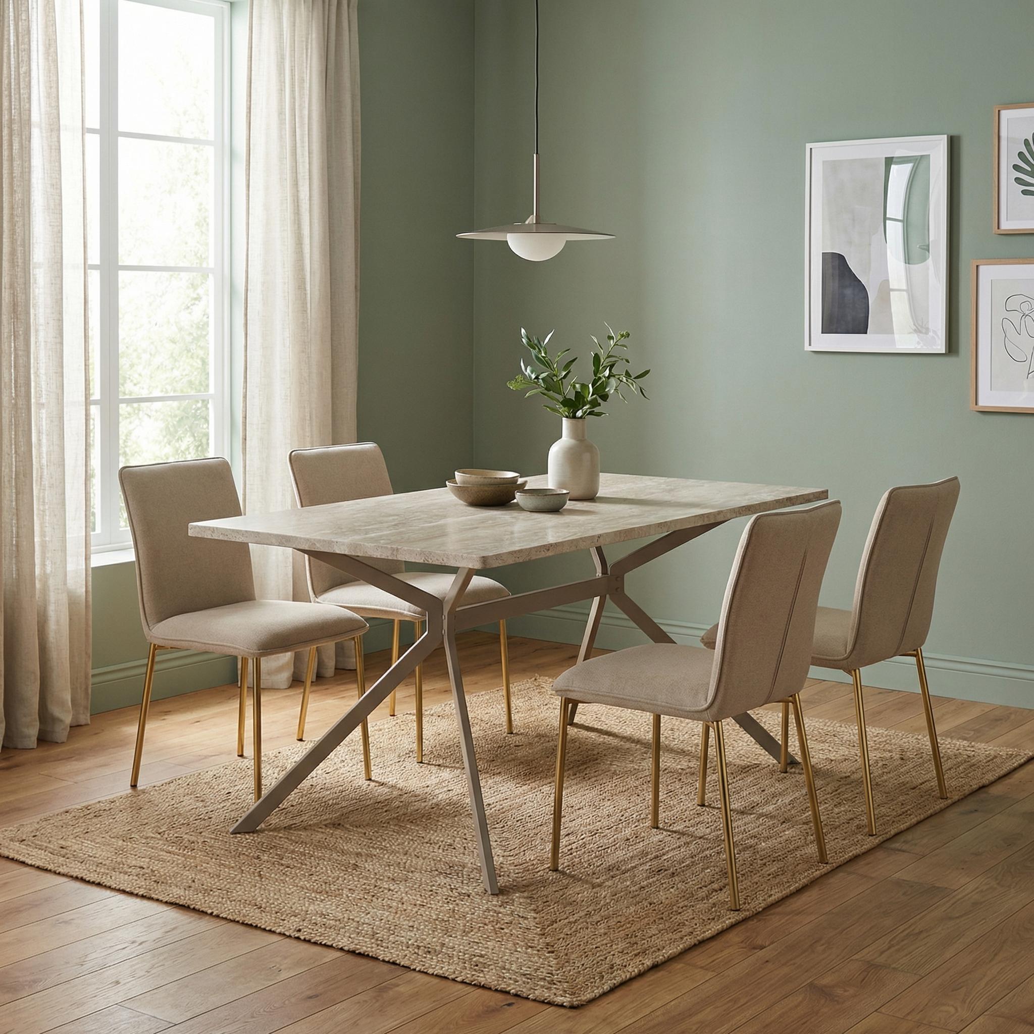 Modern Yellow Travertine Effect Finish Dining Table - TOMIC 140 TRAVERTINE