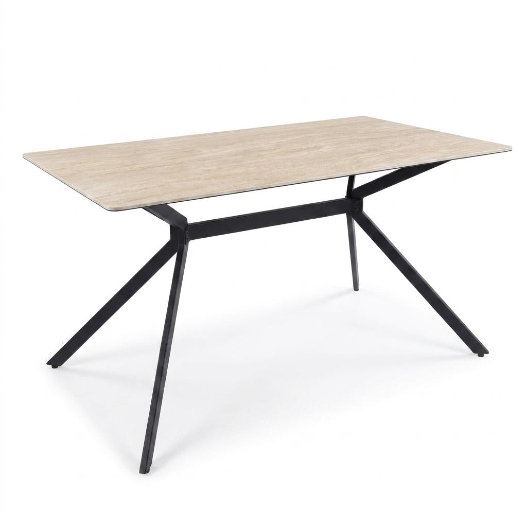 Modern Minimalist Dining Table, Sintered Stone Top, Warm Grey Metal Legs - TOMIC 160 BEIGE