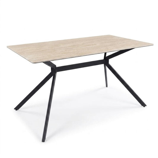 Modern Minimalist Dining Table, Sintered Stone Top, Warm Grey Metal Legs - TOMIC 160 BEIGE