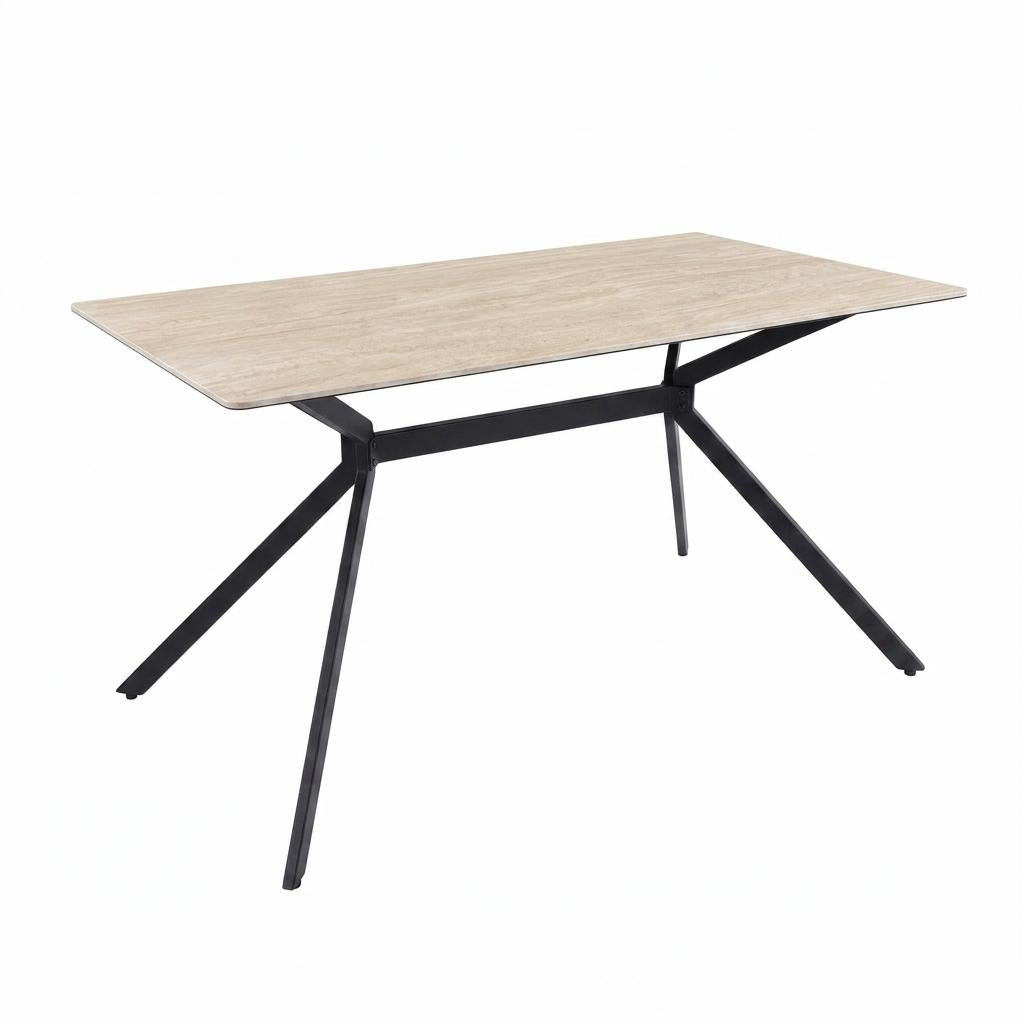 Modern Minimalist Dining Table, Sintered Stone Top, Warm Grey Metal Legs - TOMIC 160 BEIGE