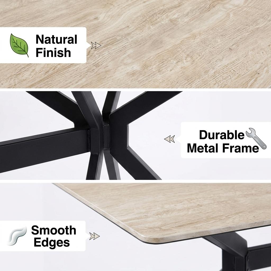 Modern Minimalist Dining Table, Sintered Stone Top, Warm Grey Metal Legs - TOMIC 160 BEIGE
