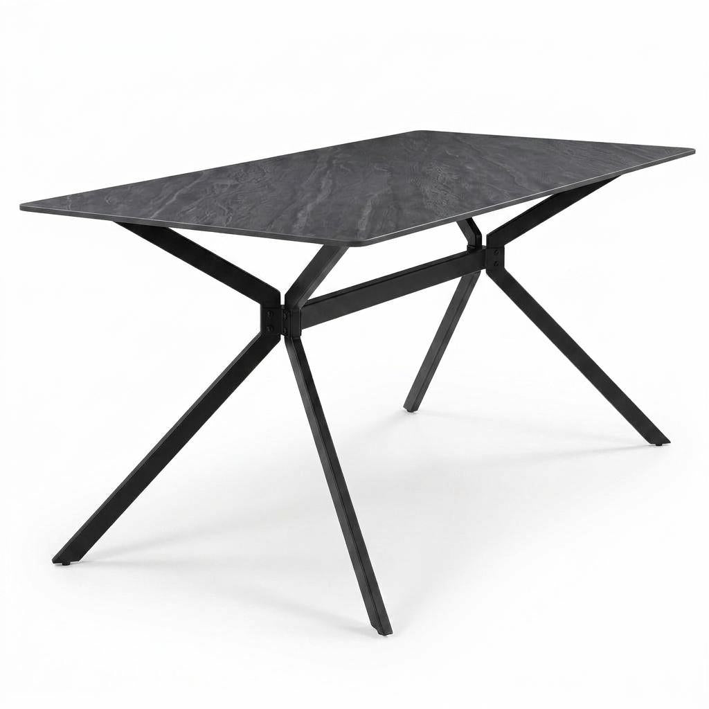 Modern Minimalist Dining Table, Sintered Stone Top, Metal Frame - Tomichi 160 Grey
