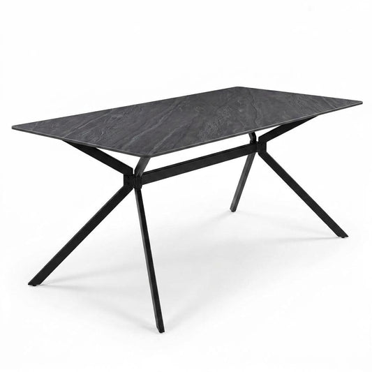 Modern Minimalist Dining Table, Sintered Stone Top, Metal Frame - Tomichi 160 Grey
