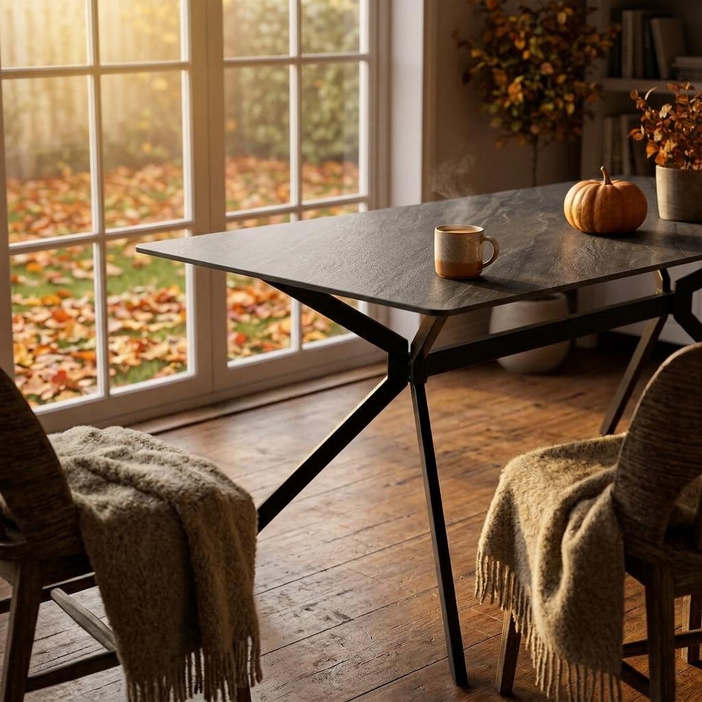 Modern Minimalist Dining Table, Sintered Stone Top, Metal Frame - Tomichi 160 Grey