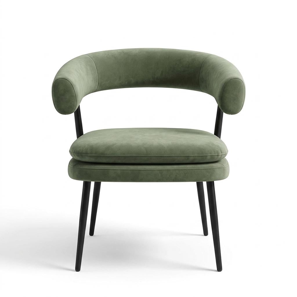 Modern Chenille Armrest, Metal Frame - TONE CHAIR GREEN