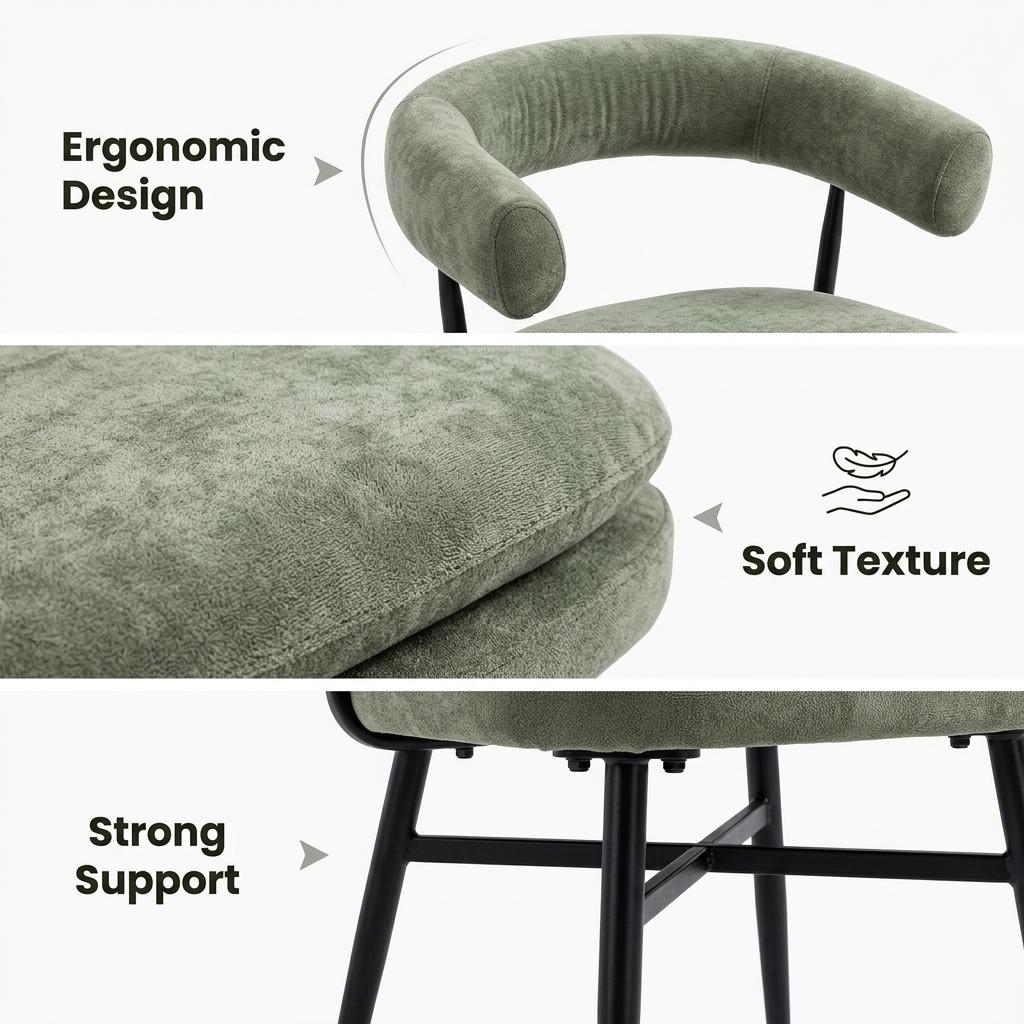 Modern Chenille Armrest, Metal Frame - TONE CHAIR GREEN