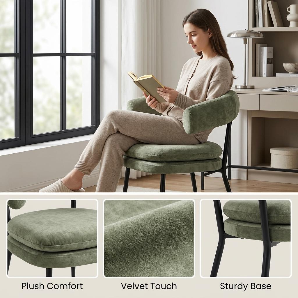 Modern Green Chenille Accent, Metal Frame - TONE PAIR CHAIR GREEN