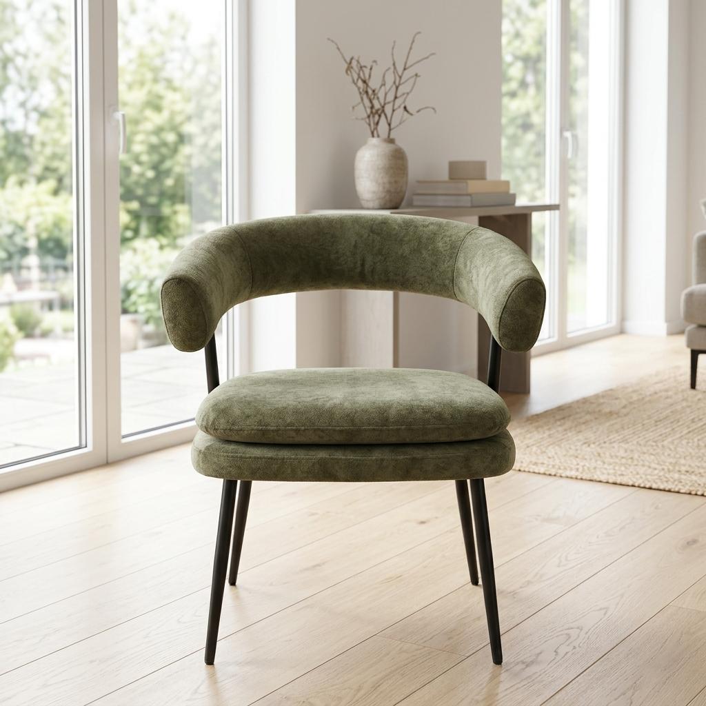 Modern Green Chenille Accent, Metal Frame - TONE PAIR CHAIR GREEN