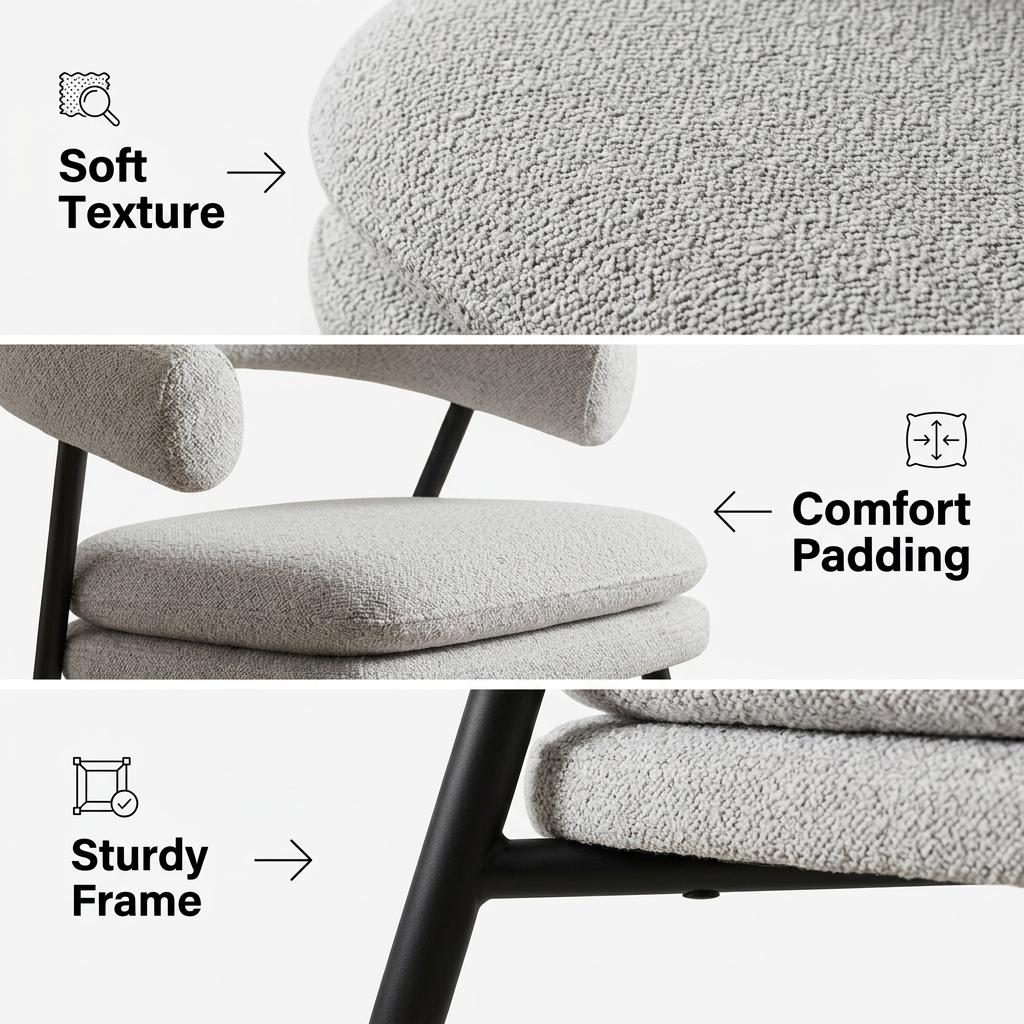 Modern Grey Chenille Armchair, Metal Frame - TONE PAIR CHAIR GREY