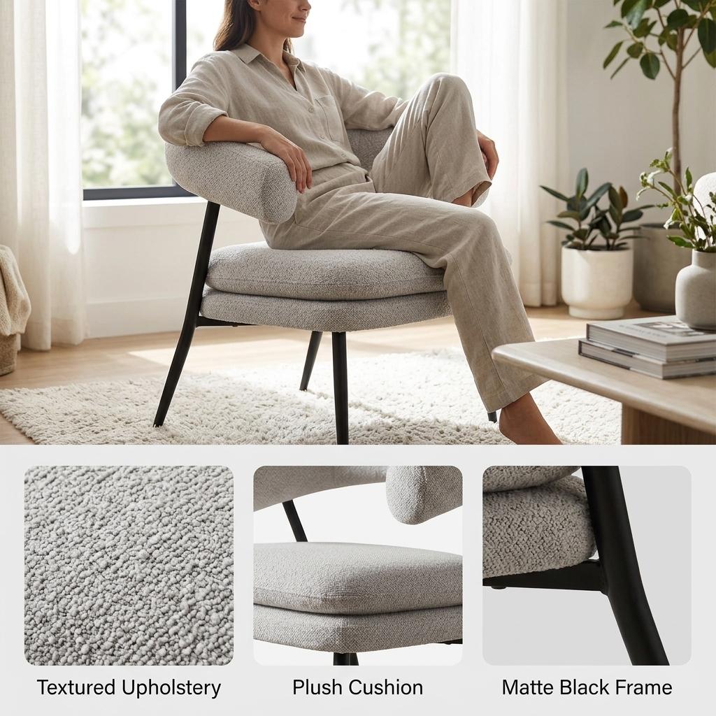 Modern Grey Chenille Armchair - TONE CHAIR GREY