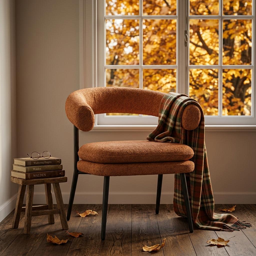 Modern Chenille Accent, Metal Frame - TONE CHAIR ORANGE